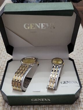Geneva Men's Two-Tone Gold and Silver Bracelet Watch Set